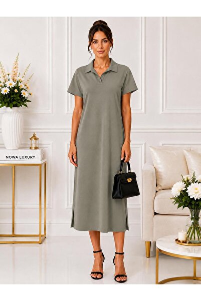 Nowa luxury KADIN AÇIK POLO YAKA KISA KOL PİKE MODAL ELBİSE