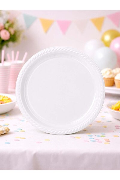 Parti Adresi Plastik Tabak Doğum Günü Parti Tabağı Beyaz 21 cm 25'li