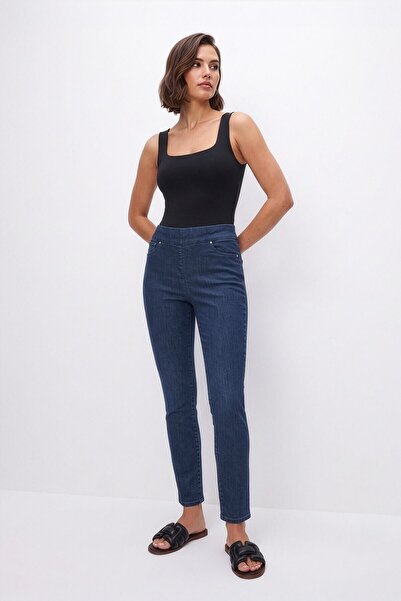 Bluewhite Women's Dark Blue Lycra Stretchy Leggings Jean Pants