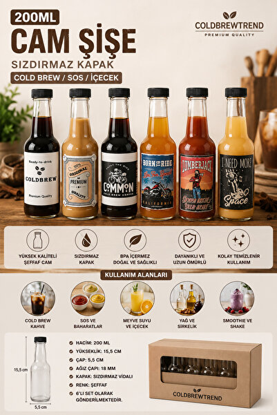 COLD BREW TREND by uğur cadırcı 200 ml Cam Şişe – Sızdırmaz Plastik Kapaklı –...