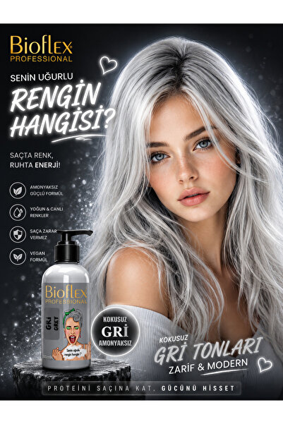 Bioflex Amonyaksız Gri Renkli Saç Boyası 250 ml Kokusuz Su Bazlı Silver Grey ...