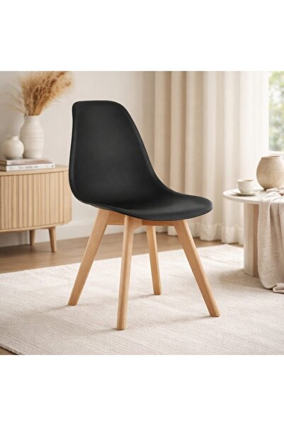 Leobert Scaun bucatarie/living, Artool, Kito, PP negru, picioare lemn natur, ...