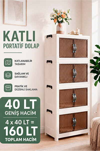 EVONİTA 4'lü Portatif İstiflenebilir Organizer Mıknatıslı Kapaklı Dolap - Ser...
