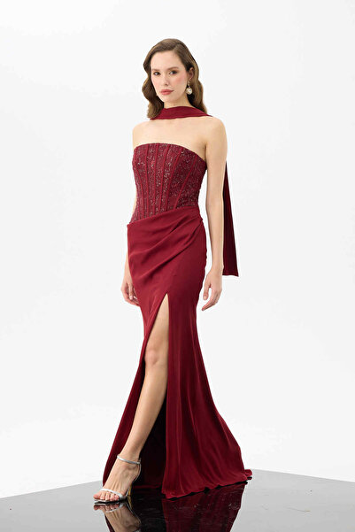Carmen Strapless Dress with Slits and Shawl