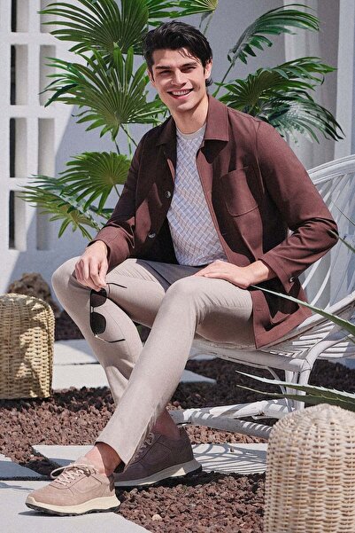 İmza Mink Side Pocket Linen Slim Fit Linen Blend Jogger Trousers 1003260169