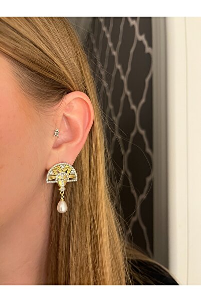 Asteria Jewelry Altın Kaplama Detaylı Tasarım İnci Küpe
