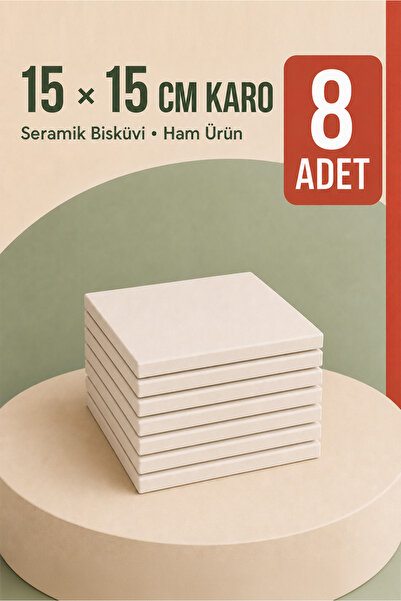 Ref-San 15x15cm Karo - Seramik Bisküvi 8'li (Ham Ürün)
