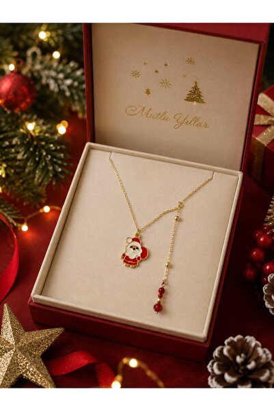 kadın ve kız çocuk Yılbaşı Kolye Yeni Yıl Kolye Kardan Adam Noel Baba Kolye 2027 Yılı Gold Kırmızı Altın Kaplama Parti