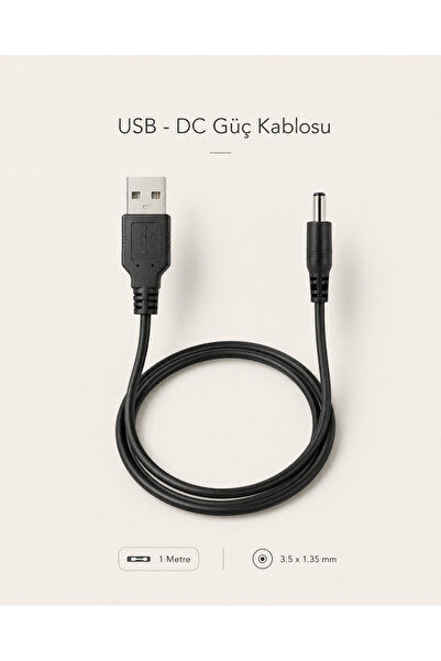 MVLH USB Girişli Dc 3.5mm x 1.35MM Ince Uçlu Şarj Kablosu 1m Power Güç Kablos...