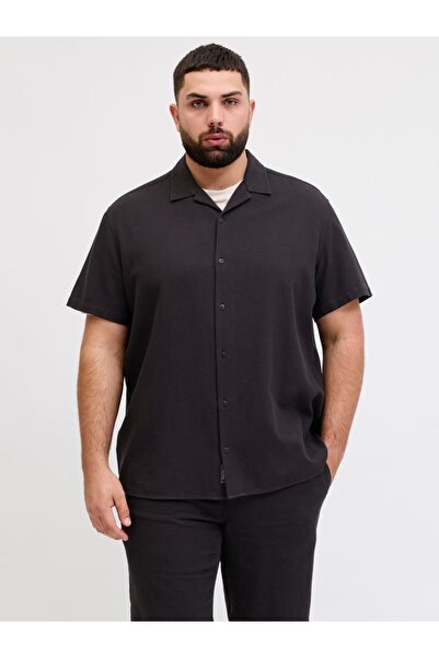 Jack & Jones Plus Вафлена риза, мъжки големи размери, Курортна риза, Черен, 8XL