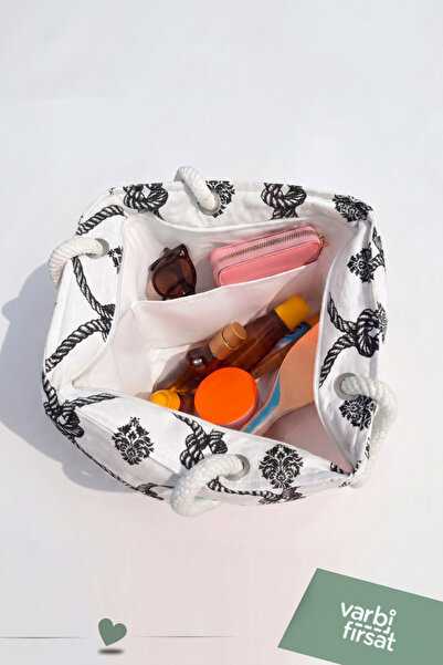 Varbifırsat Tote Plaj Çantası, Fermuarlı Büyük Boy Alışveriş ve Günlük Omuz Çantası 50x30 cm