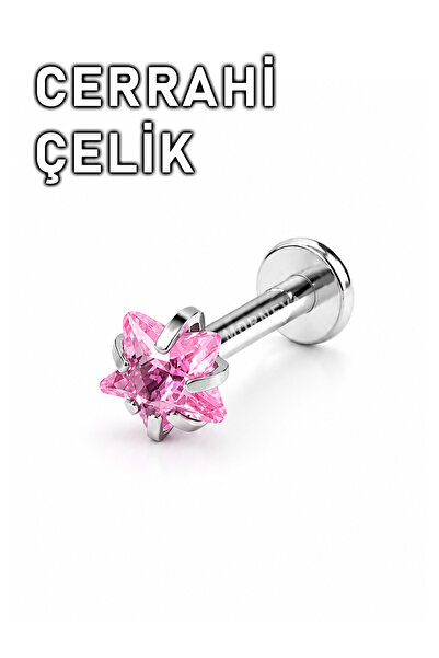 MORNEVA Pembe Yıldız Cerrahi Çelik Kristal Taş Conch Lobe Helix Kıkırdak Trag...