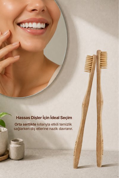Bio Asia فرشاة أسنان من الخيزران متوسطة الصلابة - مناسبة للأسنان الحساسة - هيكل من شعيرات الخيزران بنسبة 100% مصنوعة من الألياف الطبيعية