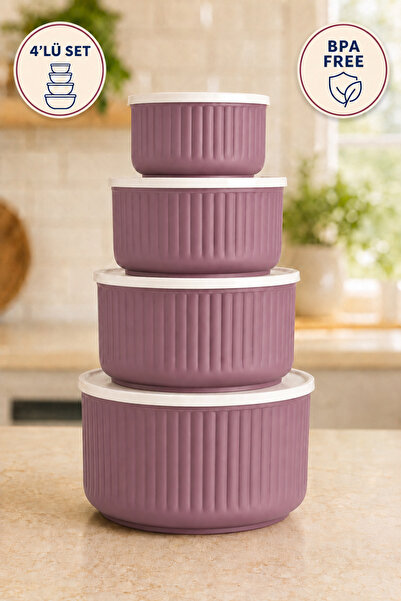 Ezupack Set of 4 Round Storage Containers Striped Beige | 2.5 L 1.5 L 0.80 L ...