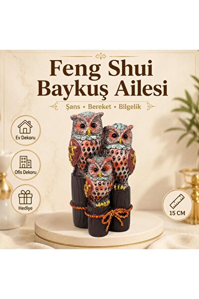 e-life shop Feng Shui Şans Getiren Baykuş Ailesi Biblo 15 cm Dekoratif Ev Ofi...