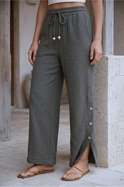 clavia Muslin Pants, Comfortable Fit, Loose Cut, Wide Leg, High Waist Pants, ...