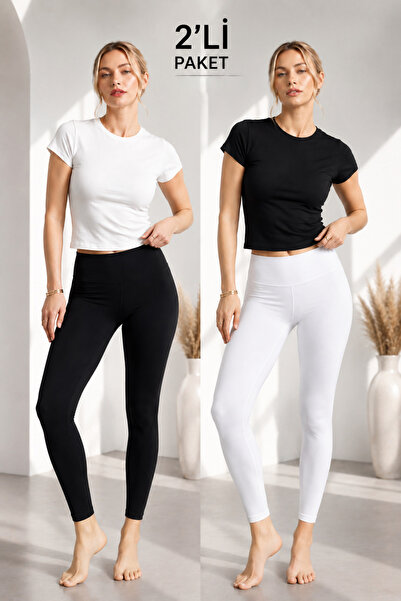 USLULAR Black&White Crew Neck Basic Short Sleeve Body Economic 2-Pack