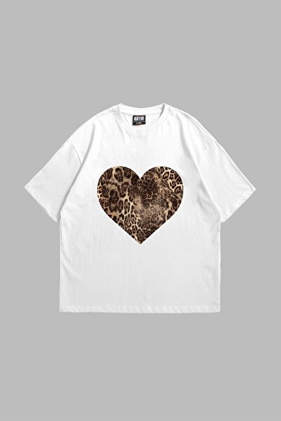 Tarzsokak Srce Sa leopard printom 24/1 Oversize kroj Unisex bela