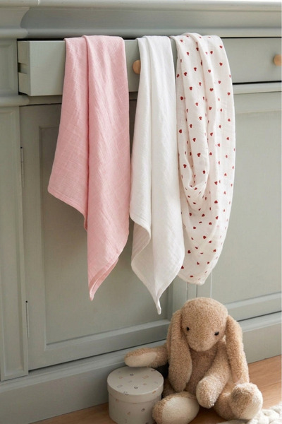 Sevza Kids Çok Amaçlı 3'lü Müslin Örtü & Battaniye, %100 Pamuk Pure Collectıo...