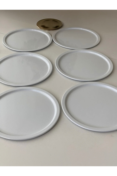 Elzem Dekoratif Beyaz Renk 6 Lı Servis Ve Sunum Tepsisi Düz Parlak Model