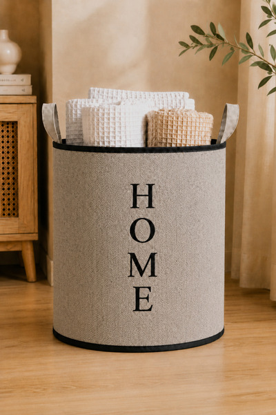 Paris Home HOME Yazılı Bej Jüt Görünümlü Premium Sepet – EVA Destekli, Astarl...