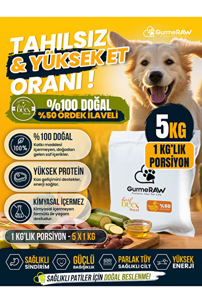 GurmeRAW | BARF DUCK ROYAL | Toplam 5 kg | 1 kg Porsiyonlu | %50 Ördek İçerik...