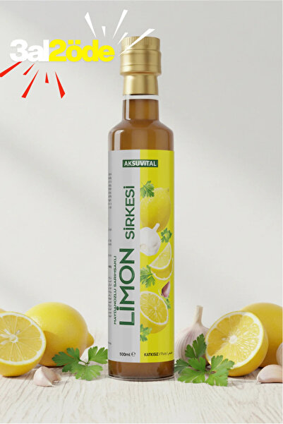 Aksu Vital Limon Sirkesi (Maydonoz ve Sarımsaklı) 500 ml - Katkısız, Doğal Fe...