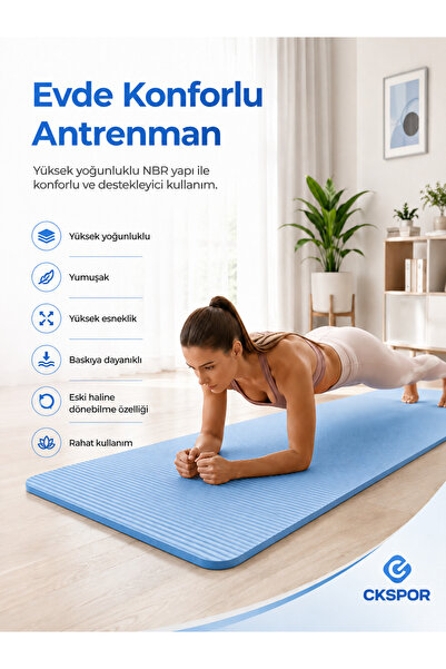 CKSpor 15 mm Konfor Doku Kaymaz Nbr Mat Taşıma Askılı Pilates Egzerisiz Minderi