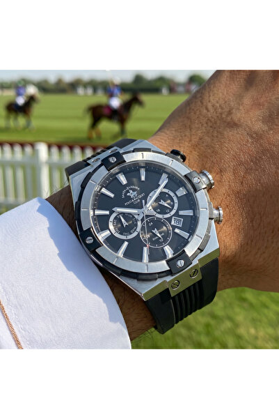 Santa Barbara Polo & Racquet Club ساعة يد رجالية بسوار سيليكون أسود SB.1.10510-1