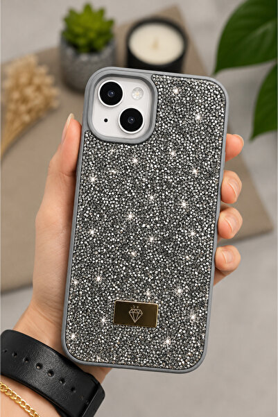 Go Aksesuar Iphone 14 Plus ve 15 Plus Uyumlu ELMAS Tasarımlı Taşlı Işıltılı P...