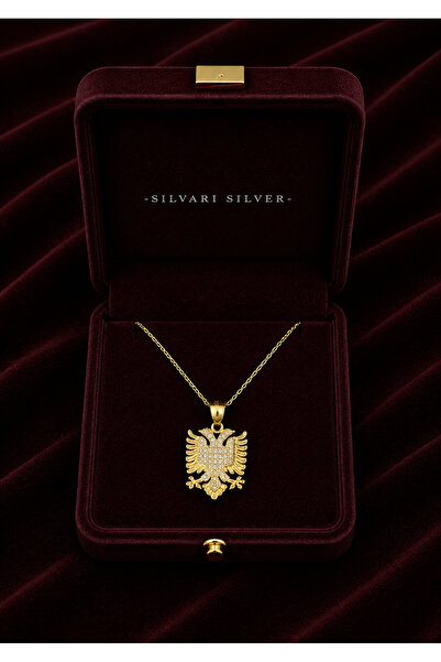 Alaja Silver Taşlı Çift Başlı Kartal, Arnavutluk Sembolü Gold Tasarım 925 Aya...