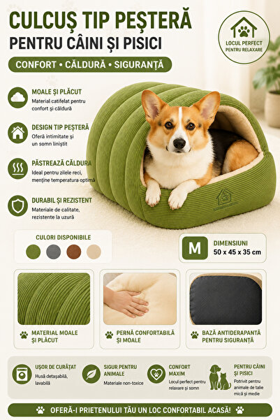 Fish & Paws Culcus Pentru Caini si Pisici, ® Pat Tip Pestera pentru Animale, M