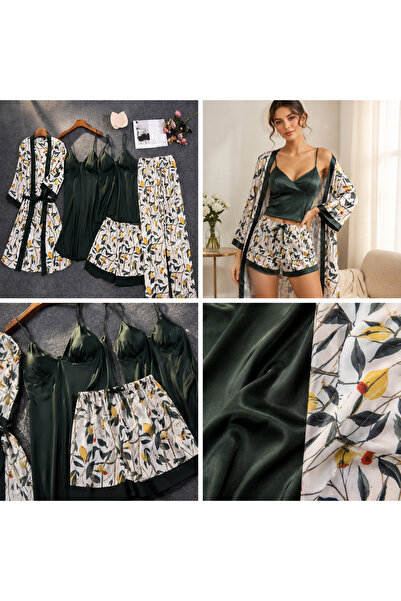 Ece's Design Set de pijamale și cămașă de noapte din satin de lux, 5 piese, E...