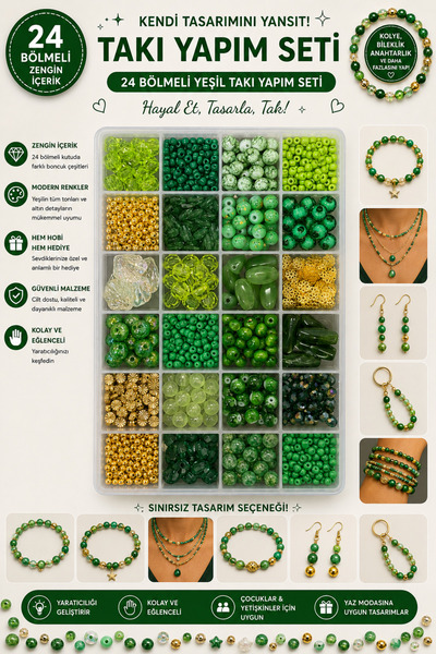 By MO Accessories Jewelry Making Hobby Set Bracelet Necklace with Green Beads...