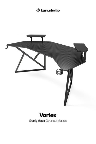 Karr Gaming Vortex 25mm Kanatlı Oyuncu Masası | Siyah Karbon Fiber Kaplama | ...