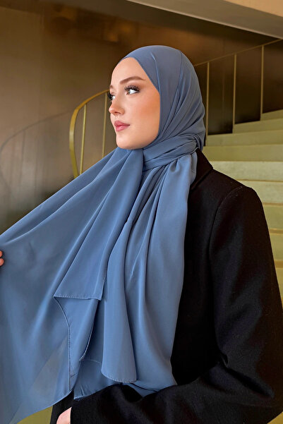 Madame Polo Crepe Chiffon Shawl - Blue