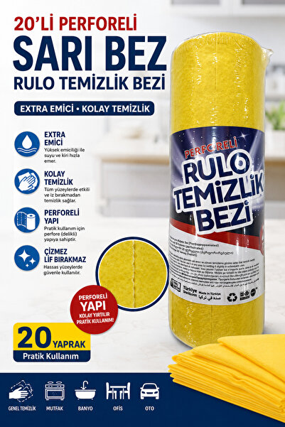 Climax Perforeli Rulo Sarı Temizlik Bezi 20'li - Kopar Kullan Pratik Kullanım