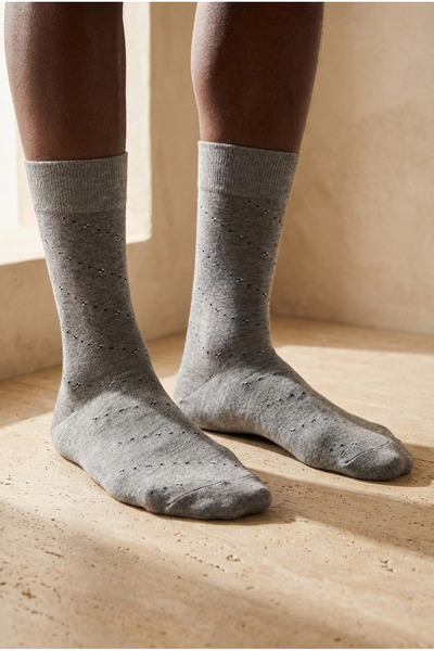 BONY SOCKS Men's Line Patterned Socks Gray Melange