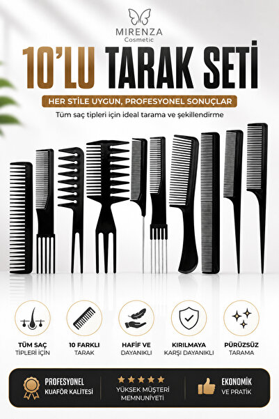 mirenza cosmetic 10-частен професионален комплект гребени за фризьорство - гр...