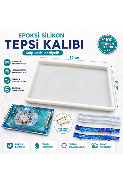 Şenhomee Epoksi Silikon Kalıp Tepsi Kalıbı Dikdörtgen 20x30 Cm (Kulp kalıbı h...