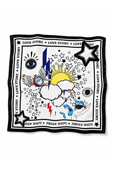 Axesoire 13701 Yıldız Desenli Kadın Saten Fular 50x50 cm Bandana Boyun Fuları...