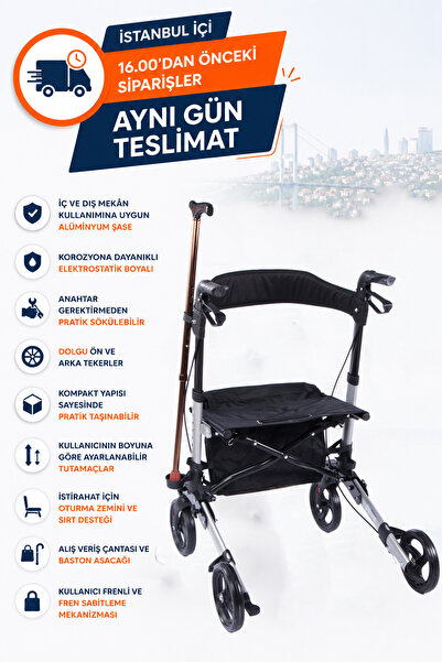 Comfort Plus Rolatör Yürüteç Gri | Alüminyum Gövde, Katlanabilir, Frenli ve D...