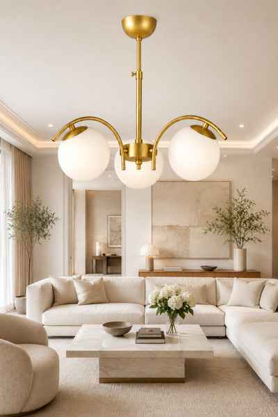 ESSLİGHT Sena 3’lü Eskitme Beyaz Camlı Modern Salon Mutfak Yatak Odası Avizesi