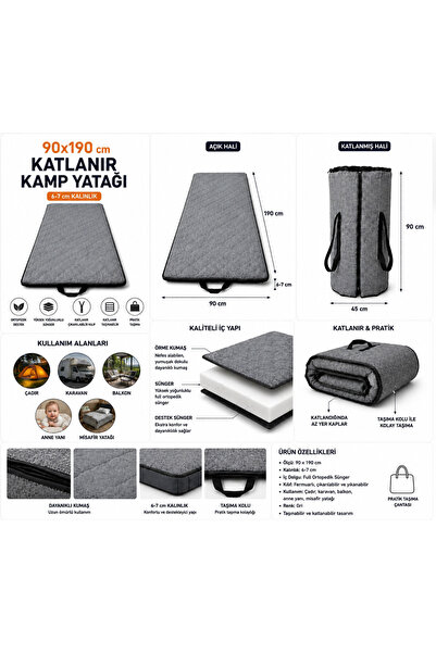 Nirvana 90/190 ölçü.Tek Kişilik Katlanır Sünger Yatak.KaravanYatagı.Kamp Matı...