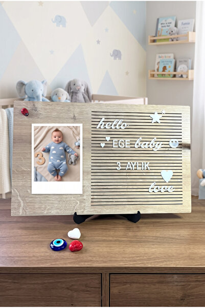 fikirstore Resimlikli Rustik Ahşap Mesaj Panosu Yazı Tahtası Ahşap Stantlı Beyaz Harf Setli 40x25cm