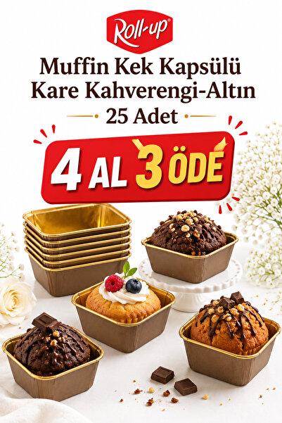 Dolphin Muffin Kek Kapsülü Kare Kahverengi-Altın 25li