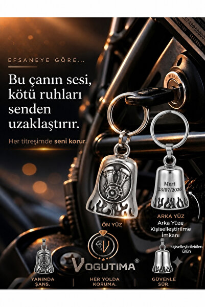 vogutima Çelik Motosiklet Anahtarlığı - Kişiselleşen Şans Çanı Guardian Bell ...