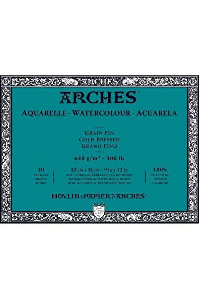 Arches Watercolor Block Cold Press Natural White 640 Gr 23x31 Cm 10 Pages