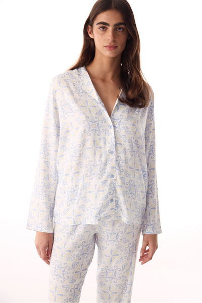 Penti Off-White Relax Time Buttoned Shirt and Pants Pajama Set