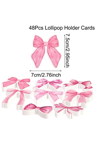 Choice Pink Bow 48pcs Pink Bow Party Lollipop Holder Cards DIY Candy Wrapping...